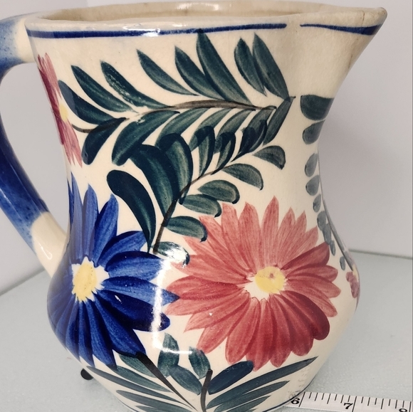 Yankoware Japan‎ stamped 50s pottery floral hand painted vintage rustic pitcher - Picture 3 of 7